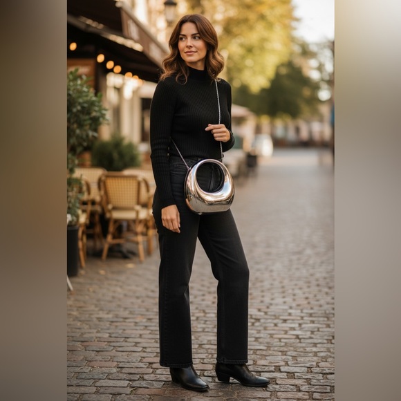 Handbags - silver metallic crescent moon acrylic hobo bag and evening clutch purse.